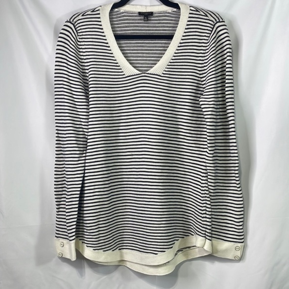 Talbots cotton navy and creamy white striped sweater